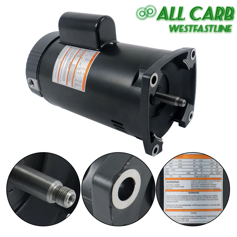 B2840 Square Single Speed Pool Pump Motor and Seal Kit 2.5HP 3450RPM 230V - Image 3 of 4