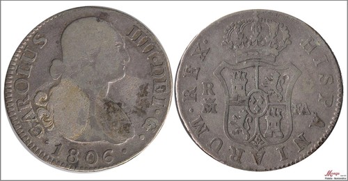 Spain Carlos IV 2 Reales 1806 FA Madrid / 5.85 Gr. Silver BC 977