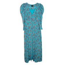 J Crew Drapey Puff Sleeve Dress Womens Size 2 Teal Paisley Midi Maxi Farmhouse