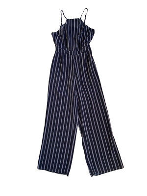 Japna Womens Sleeveless Jumpsuit Size S Blue Stripe Wide Leg Open Back Tie  Back