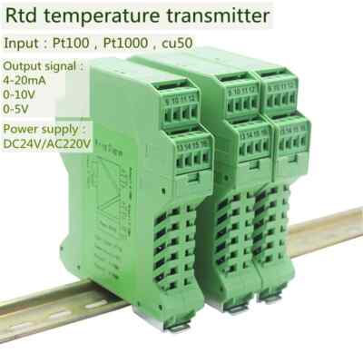 Temperature Transmitter Signal Isolator Converter DC24V 4-20mA PT100 Pt1000 