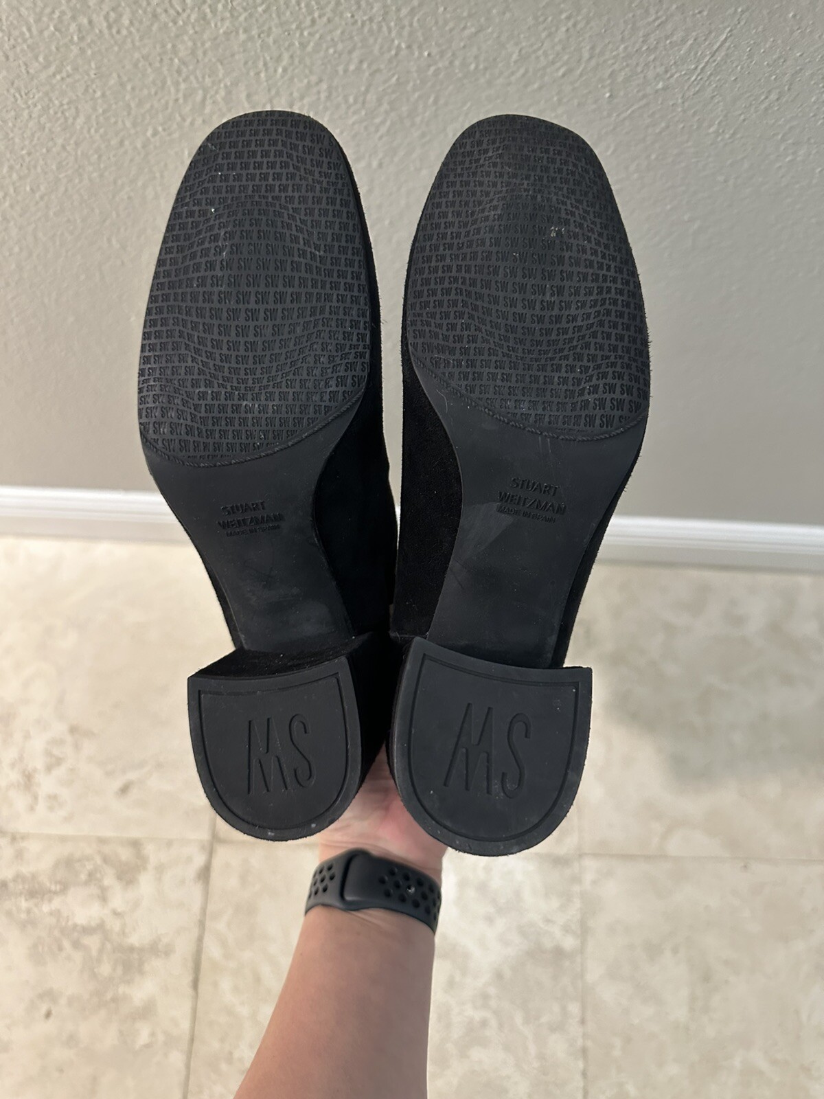 Stuart Weitzman Black Suede & Microstretch  Over The Knee Boots 8.5 Block Heel