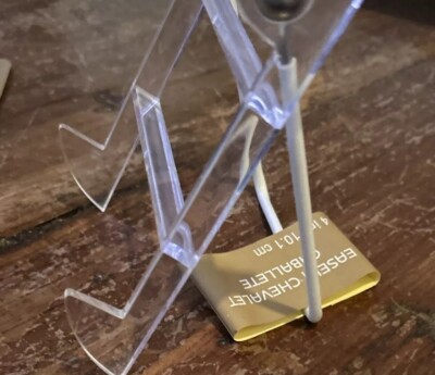 4  Easel Display Stand Small Size ADJUSTABLE White Back Clear Base NEW with Tags