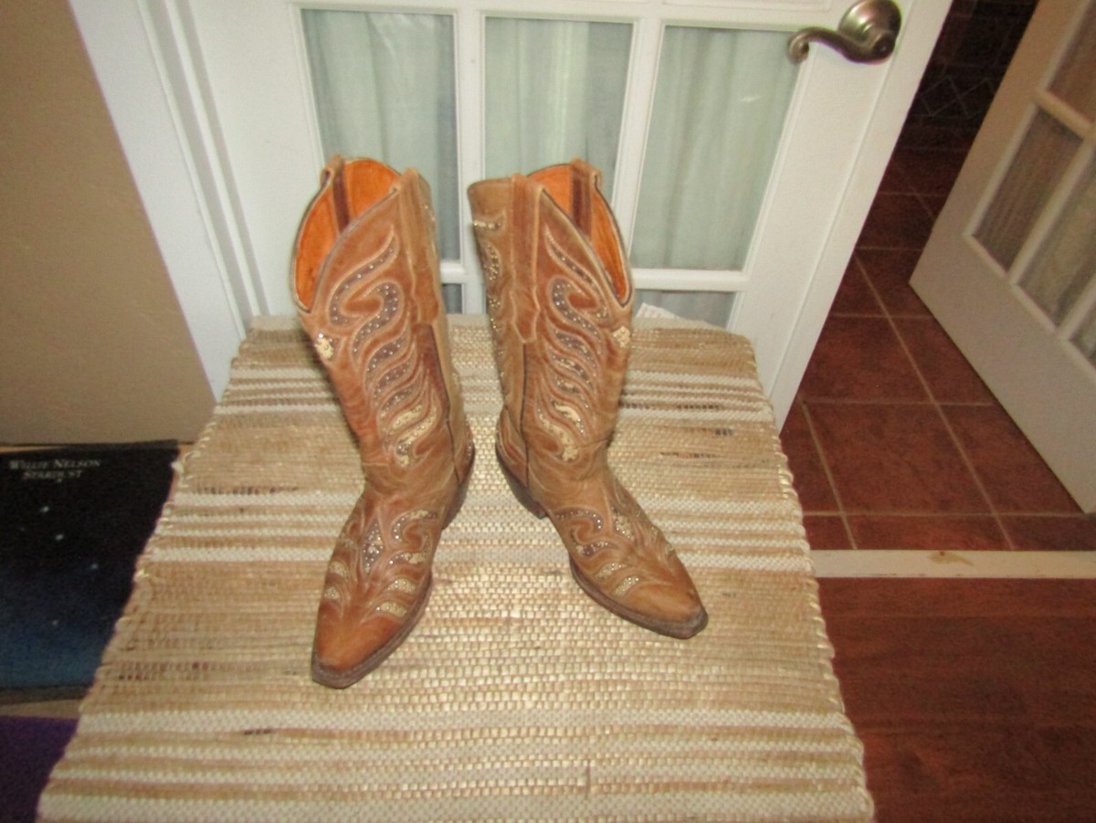 Golden Guns Cowgirl Studded Inlay Brown Boots Women size US Mex