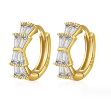 Women 18K Gold Plated Baguette Clear CZ Huggie Hoop Earrings 14x4mm Gift PE2