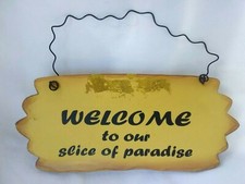 Welcome Sign Paradise Wooden Sign Wall Hanging Coastal Decor 8.5"x 3.75" Decor