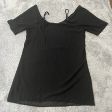 Vintage Black Slip Dress Size Large Nylon  Lace Slip Nighty Lingerie