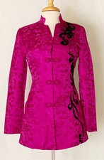 Asian Women Ladies Jacket Coat with Embroidered Flower Black or Rose Pink Color