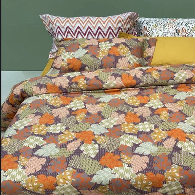 TAG HOUSE double duvet cover set in orange FOLIAGE satin