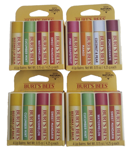 Burt's Bees Beewax Lip Balm (3) Freshly Picked, (1) Superfruit (4 Pack) Lot of 4