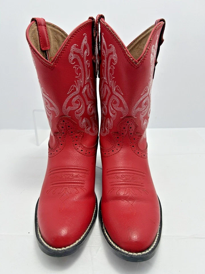 Justin Bota Vaquera Niños Western Talla 2 D Estilo JK100 Cuero Rojo #73 JS Foto 3 de 4