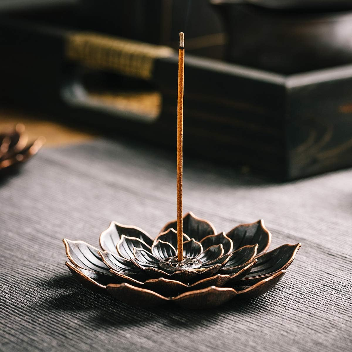 Quemador De Incienso De Aleación En Forma De Loto - Color Cobre, Ideal Para Aromaterapia En Casa U Oficina