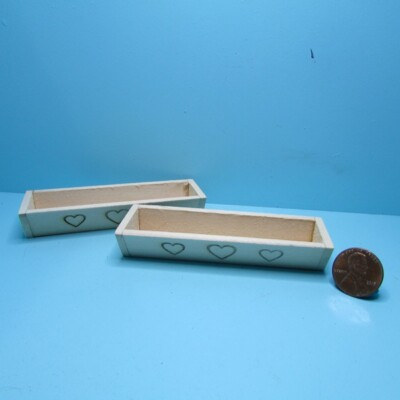 Dollhouse Miniature Wood Window Flower Box with Hearts Pair of 2 AS2001WB