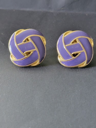 Celtic Knot Cloisone Enamel Purple Clip On Earrings - Picture 2 of 4