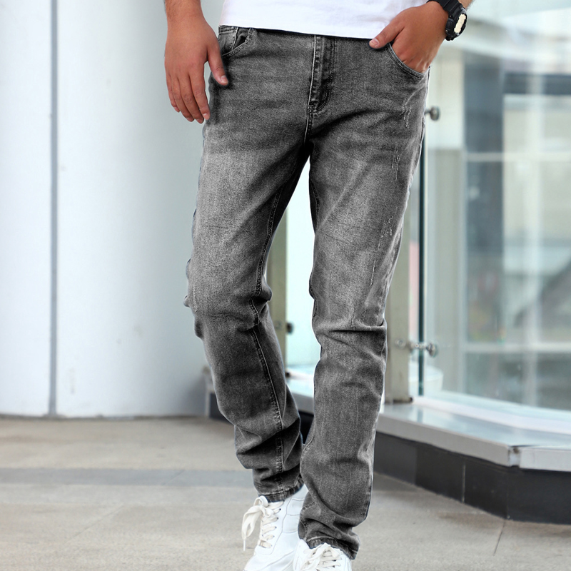 Men Jeans Fashion Gray/blue/black Denim Trousers Straight Stretchy