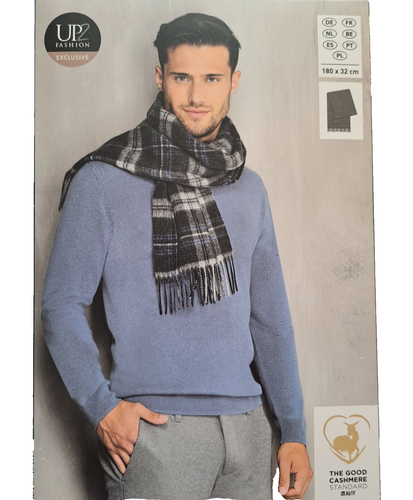 UP2FASHION Herren Winter Schal 180x32 cm Wolle 80%, Kaschmir 20% d.grau kariert - Bild 5 von 10