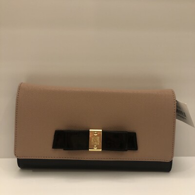 ANNE KLEIN Womens Clutch Shoulder Bag Dusty Pink Black Patent Polka Dot  NEW