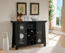 Kings Brand Furniture - Wood Buffet Bar Cabinet with Wine Storage, Black