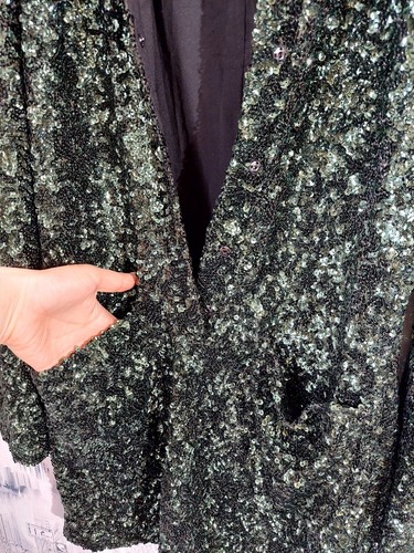 ANTIK BATIK Womens Dress Sz L Green Sequined Long Sleeve Mini Dress 2 Snap Front - Picture 8 of 12