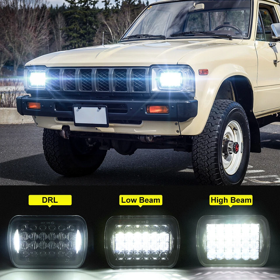 Black Pair 5x7" 7x6 Rectangle LED Headlights For Freightliner MT35/45/55 FL50/60 - Image 2 of 4