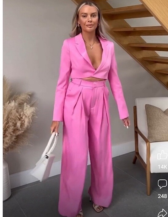 Zara Set Outfit Satin Effect Pants and Cropped Blazer Pink