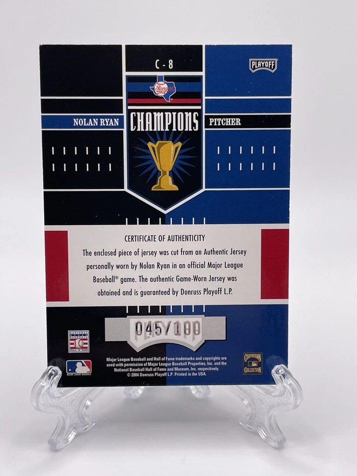 2004 Playoff Honors NOLAN RYAN Champions Jersey Card #C-8 - MLB HOF Rangers /100 - Image 2 of 2