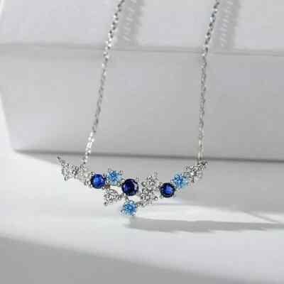 1Ct Round Cut Blue Topaz Tanmani Set Pendant 14K White Gold Finish Free Chain