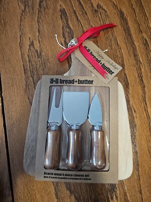 Bread And Butter Acacia Wood 4 Piece Cheese Board & Knife Set Australia NWT
