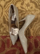 Badgley Mischka PONDER Platinum Glitter Pointed Toe Pump Size 8