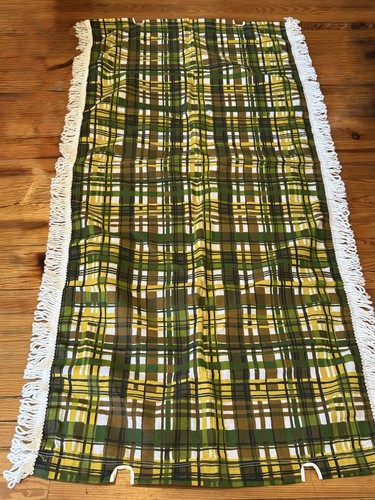 Vtg Fabric Hammock Bed Green Yellow Plaid Fringe•Replacement 60's 34"x76