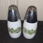 Vintage Gemco Crazy Daisy Salt & Pepper Shakers, Retro Pyrex Corelle Milk Glass