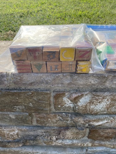 79 Lot Antik Vintage Holz Alphabet & gerillte Kinder kleine Blöcke - Bild 3 von 8