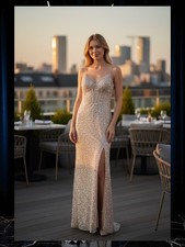 Pale Gold Beaded Evening Gown