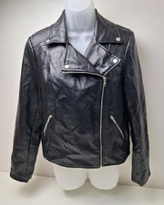 Forever 21 Black Faux Leather Moto Biker Jacket w/Zip Pockets/Sleeves Women's M