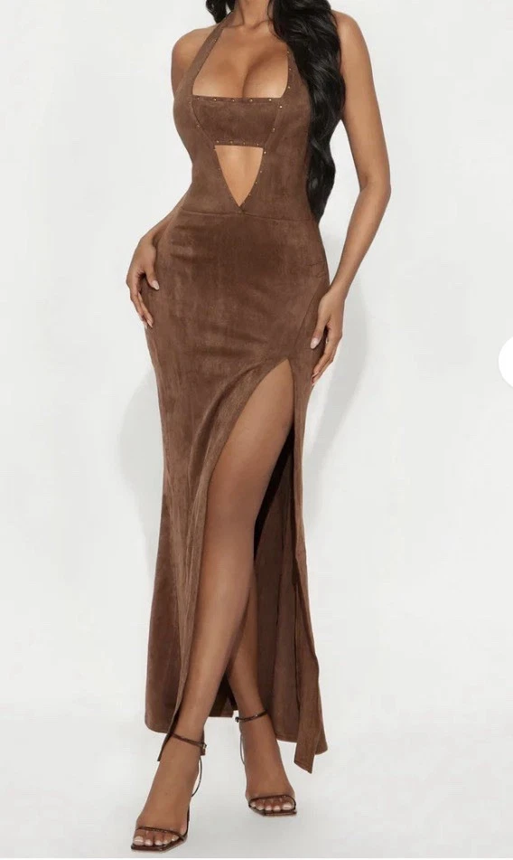 green emerald velvet dress Western Skies Faux Suede Embroidered Mini Dress S / Mocha main image 1