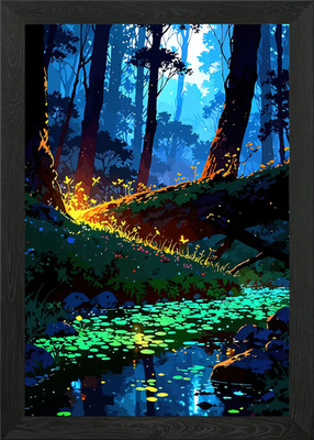 Gerahmtes Wandbild Poster Leinwanddruck Bild Zauberwald Bach