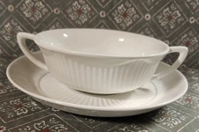 Vintage Adams Wedgewood English Ironstone Handled Cream Soup With Underplate...