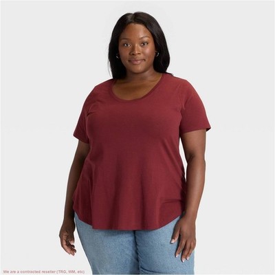Women's Scoop Neck Drapey T-Shirt Ava & Viv Dark Burgundy 1X *SEE DEAL!!!*