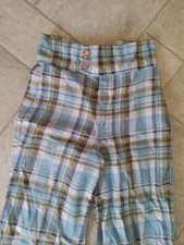 Vintage 60s/70s Blue Plaid Flared Pants, Academic Retro Disco High Waist