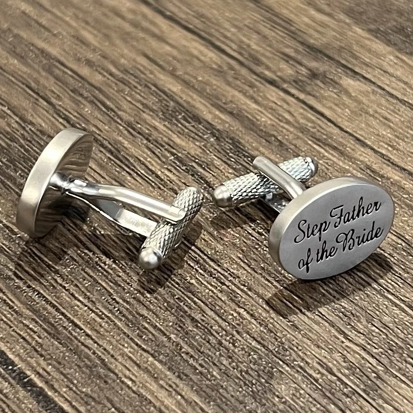 Step Father Of The Bride Oval Cufflinks Wedding Theme Gift In Box - Image 3 of 4