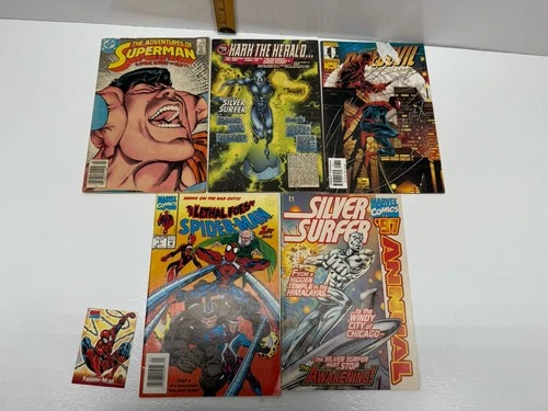 Spider-Man Silver Surfer Superman Comic Lot 5 Marvel DC Mixed Vintage