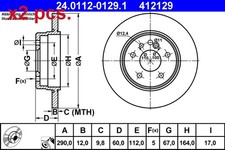 X2 PCS REAR BRAKE DISC ROTOS X2 PCS SET 24.0112-0129.1 ATE I