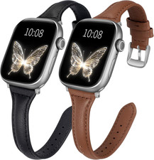 2 Pack Slim Leather Bands Compatible with Apple Watch Band 38Mm 40Mm 41Mm 42Mm 4