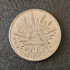 1882 Mexico 8 Reales Silver Coin Libertad Cap & Rays Second Republic 0.903