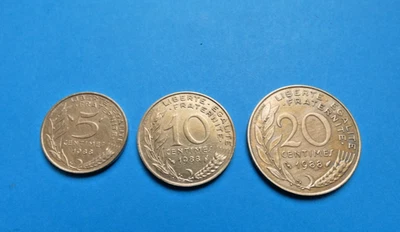 pieces France 1988 5 10 et 20 centimes TBE - Photo 1/2