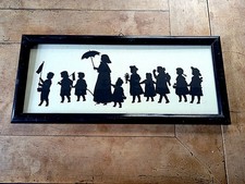 Jugendstil Scherenschnitt Hinter GLAS, HOLZRAHMEN 54x24cm, SEHR SCHÖN ERHALTEN 