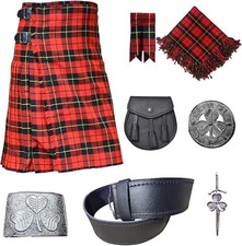 Scottish Traditional 8 Yards Tartan Kilt Outfit for Men Wallace, 34 