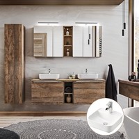 BadmöBel Set Vintage Oak Eiche Doppelwaschtisch SchräNke Spiegelschrank