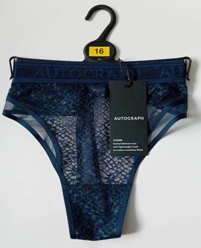 BNWT M&S Autograph SIZE 16 Ladies Lace & Mesh Thong Knickers Dark Navy
