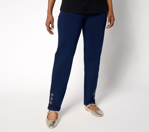 Quacker Factory Women's Pants Sz M DreamJeannes Bling Time Straight Blue A700175